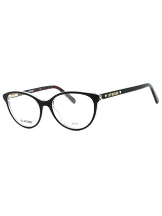 Moschino Love MOL525 black oval eyeglasses with clear demo lenses.