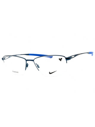 Nike 6045 black eyeglasses with clear demo lenses, sleek rectangular frame.
