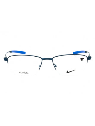 Nike 6045 black eyeglasses with clear demo lenses, sleek rectangular frame.