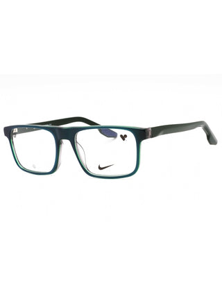Nike 7161 eyeglasses in navy tri-laminate, 54mm, with clear demo lenses.