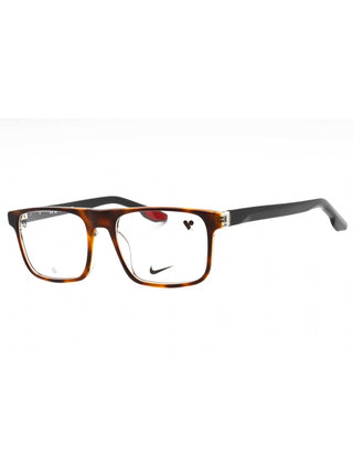 Nike 7161 eyeglasses in tortoise/crystal smoke, featuring a rectangular frame and clear demo lenses.