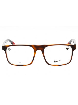 Nike 7161 eyeglasses in black, featuring a sleek rectangular frame and clear demo lenses.