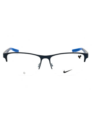 Nike 8153 eyeglasses in satin black, featuring a sleek matte black frame and clear demo lenses.