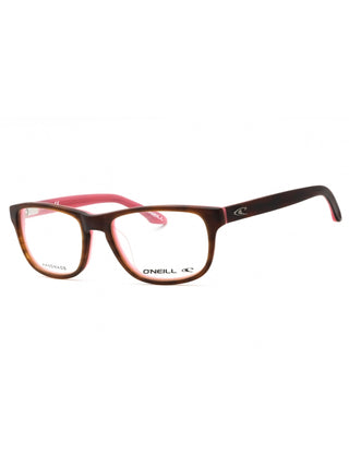O'Neill ONO-EDEN eyeglasses with brown and pink frames, clear demo lenses, and a stylish rectangular design.