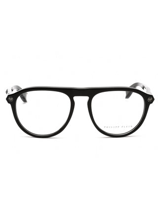 Philipp Plein VPP016M eyeglasses featuring a shiny transparent grey frame in a sleek, modern rectangular design.