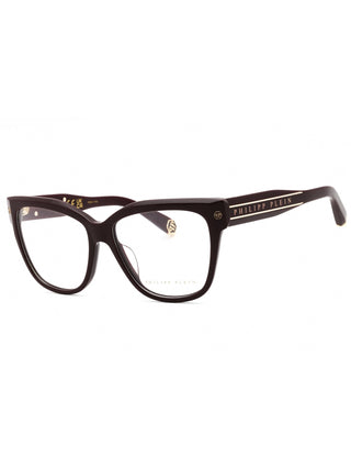 Philipp Plein VPP051M eyeglasses featuring a sleek black acetate frame with signature silver logo detailing.