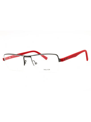 Police VPL257 men's rectangular eyeglasses featuring a sleek, durable metal frame in a classic professional style.