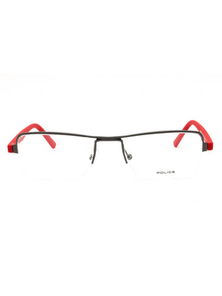 Police VPL257 men's rectangular eyeglasses featuring a sleek, durable metal frame in a classic design.