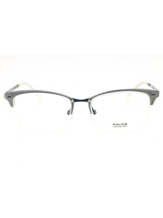 Police VPL284 eyeglasses featuring a sleek, lightweight metal frame in a classic rectangular design.