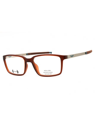 Police VPLF85M rectangular men's eyeglasses in black injected propionate with a sleek, lightweight frame design.