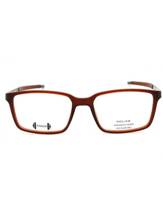 Police VPLF85M rectangular men's eyeglasses in black injected propionate with a sleek, lightweight frame design.