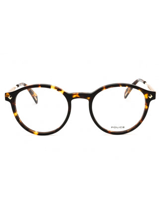 Police VPLG27 eyeglasses featuring a sleek, lightweight black metal frame with a modern rectangular design.