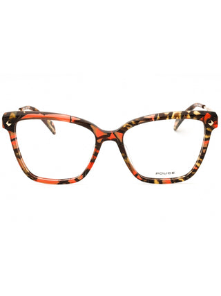 Police VPLG28 eyeglasses featuring a sleek, lightweight rectangular frame in polished black metal with slim temples.