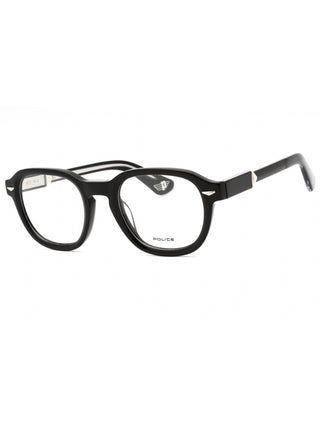 Police VPLG81 eyeglasses featuring a classic tortoise shell frame and clear lenses in a stylish, durable design.