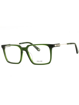 Police VPLN28 rectangular men's eyeglasses featuring a sleek black acetate frame and classic professional style.