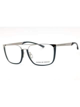 Porsche P8388 men's rectangular eyeglasses in light gun blue with clear demo lenses.