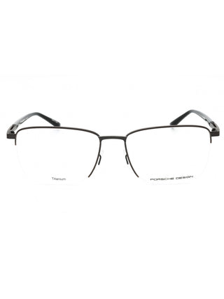 Porsche P8730 brown and black eyeglasses with clear demo lenses, featuring a sleek, modern design.