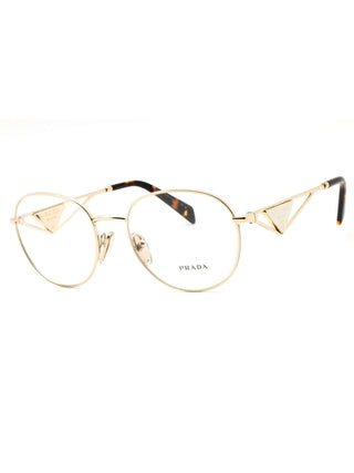 Prada 0PR A50V  Metal Round  Women's Eyeglasses with gold frame and triangle accents.