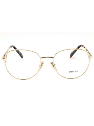 Prada 0PR A50V Metal Round Women's Eyeglasses front view showcasing metal frame and designer branding.
