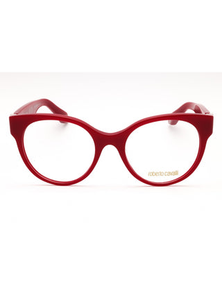 Roberto Cavalli VRC027M eyeglasses featuring a sleek black acetate frame with gold-tone metal temple accents.