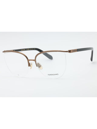 Salvatore Ferragamo SF2227 amber gold eyeglasses with clear demo lenses, 56mm size, full-rim metal frame.