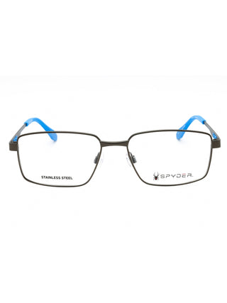 Spyder SP4025 men's black rectangular eyeglasses with red temple accents.