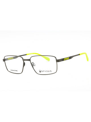 Spyder SP4025 eyeglasses with light gunmetal rectangular frames and clear demo lenses.