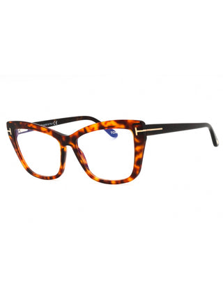 Tom Ford FT5826-B eyeglasses featuring a sleek black acetate frame with signature gold T-logo temple detailing.