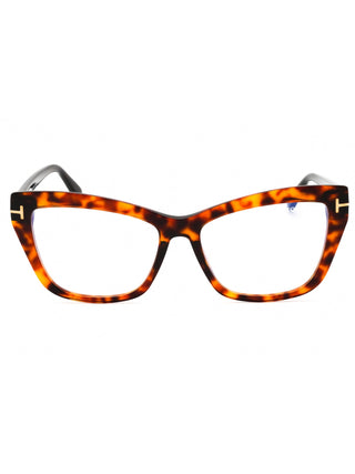 Tom Ford FT5826-B eyeglasses featuring a sleek black acetate frame with signature gold T-logo temple detailing.