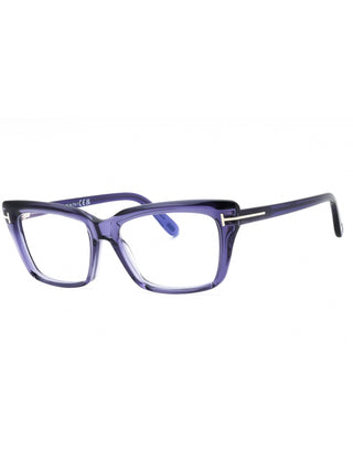 Tom Ford FT5894-B eyeglasses: shiny violet frames with clear blue-light block lenses, 56mm.