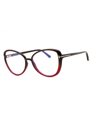 Tom Ford FT5907-B eyeglasses featuring a sleek black acetate frame with signature gold T-logo temple detailing.