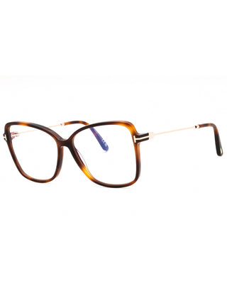 Tom Ford FT5953-B oversized eyeglasses featuring a glossy black acetate frame with signature gold T-logo temples.