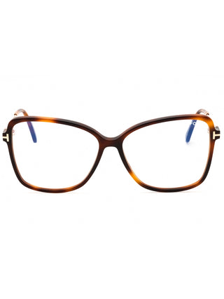Tom Ford FT5953-B oversized eyeglasses featuring a glossy black acetate frame with signature gold T-logo temples.