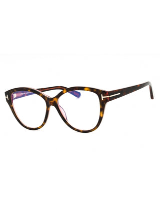 Tom Ford FT5954-B eyeglasses featuring a sleek black acetate frame with signature gold T-logo temple detailing.