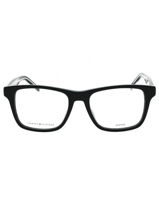 Tommy Hilfiger TH 1990 eyeglasses, black rectangular frames with silver accents.