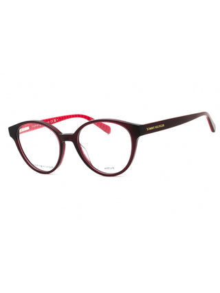 Tommy Hilfiger TH 2007 eyeglasses, black round frames with red temples, clear demo lenses.