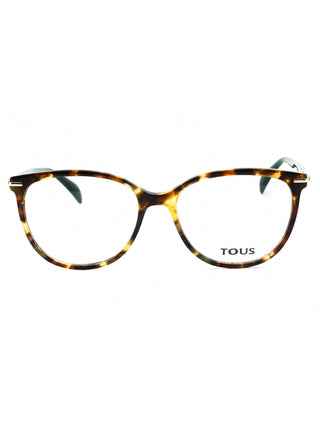 Tous VTOB12S oval eyeglasses with a clear, full-rim acetate frame and silver metal temples.