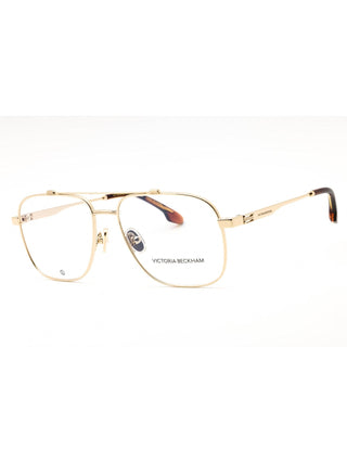 Victoria Beckham VB2138 aviator eyeglasses featuring a sleek gold metal frame and classic teardrop lenses.