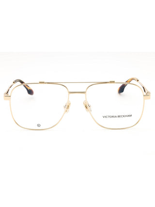 Victoria Beckham VB2138 aviator eyeglasses featuring a sleek gold metal frame and classic teardrop lenses.