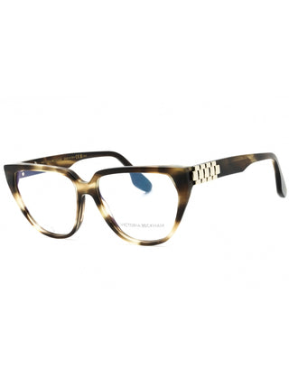 Victoria Beckham VB2661 eyeglasses with striped khaki havana frame and clear demo lenses.