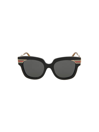 Gucci GG0281SA-001 Women's Black, Gold & Gray Novelty Sunglasses (S)-AmbrogioShoes