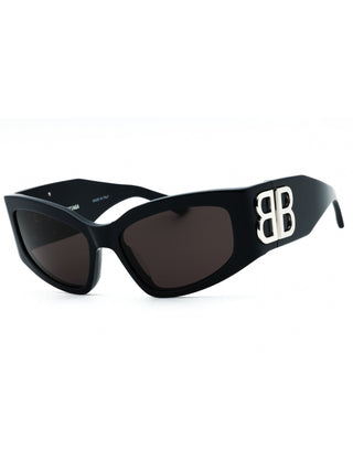 Balenciaga BB0321S sunglasses with blue frames and grey lenses, featuring a stylish, modern design.