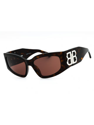 Balenciaga BB0321S Dark Havana brown square sunglasses with thick frames.