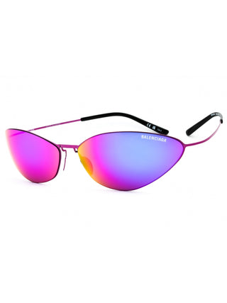 Balenciaga BB0350S titanium oval sunglasses with pink/purple mirror lenses.