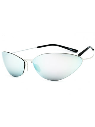 Balenciaga BB0350S titanium oval sunglasses in silver with silver mirror lenses.