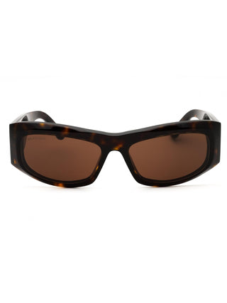 Balenciaga BB0395S sunglasses featuring a sleek black acetate frame, oversized rectangular silhouette, and gold logo temples.