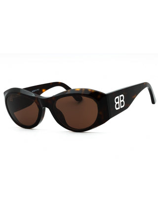 Balenciaga BB0396SK oval sunglasses in dark havana with brown lenses.