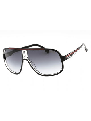 Carrera 1058/S sunglasses with black frames, red accents, and dark grey gradient lenses.