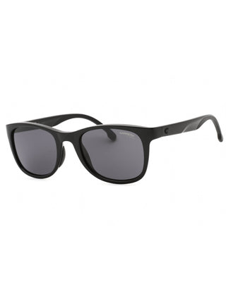 Carrera 8054/S black sunglasses with grey lenses, a sleek square frame, and subtle branding on the temples.