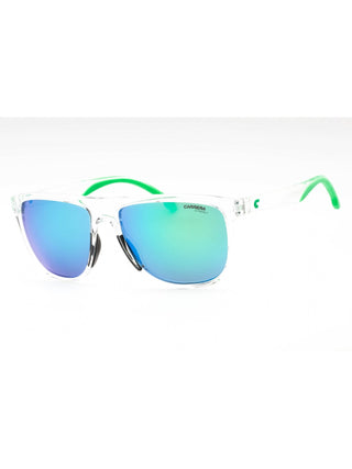 Carrera 8059/S matte black sunglasses with green multilayer lenses.